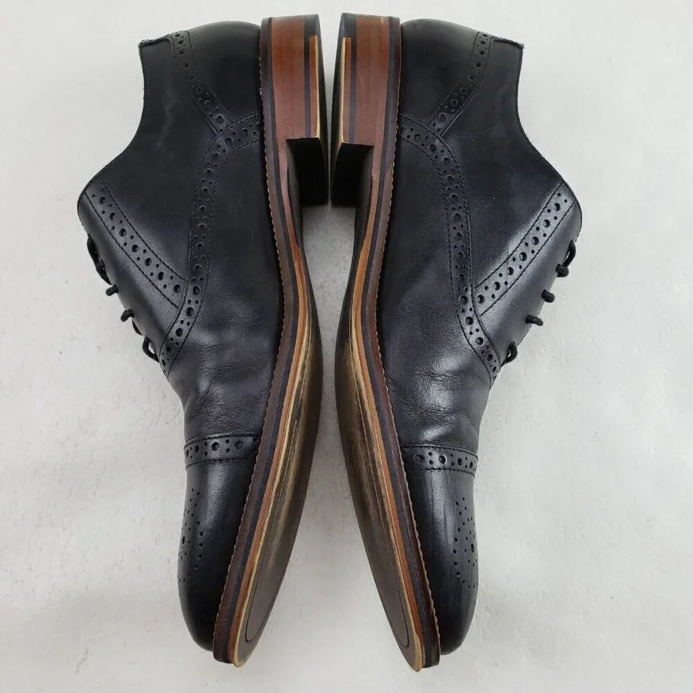 Johnston Murphy Conard Leather Oxford Mens 13 Black Brogue Cap Toe Dress Shoe